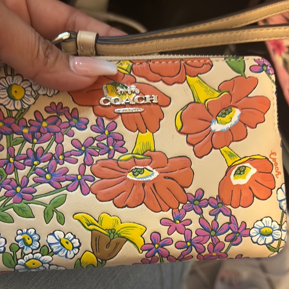 Coach Cream and Red Floral Clutch